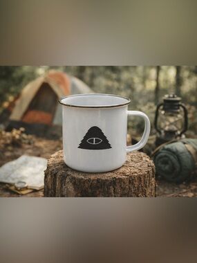 Poler camp mug. Black & white. “The worlds highest standard of stuff” camping